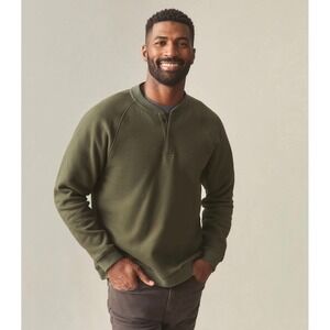 NWOT American Giant Men Midweight Snap Henley Pullover Sweatshirt S Green Fleece